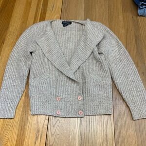 I.B. Diffusion Womens Silk Wool Ribbed Knit Double Breasted Cardigan Sweater Tan